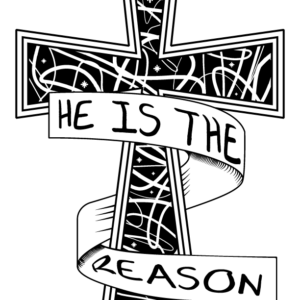 Image of a cross with patter inside - He is the reason ribbon