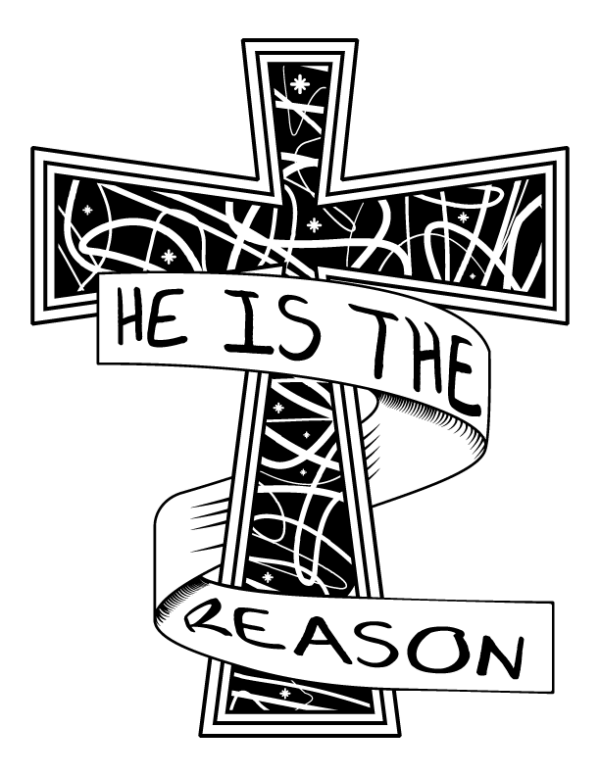 Image of a cross with patter inside - He is the reason ribbon